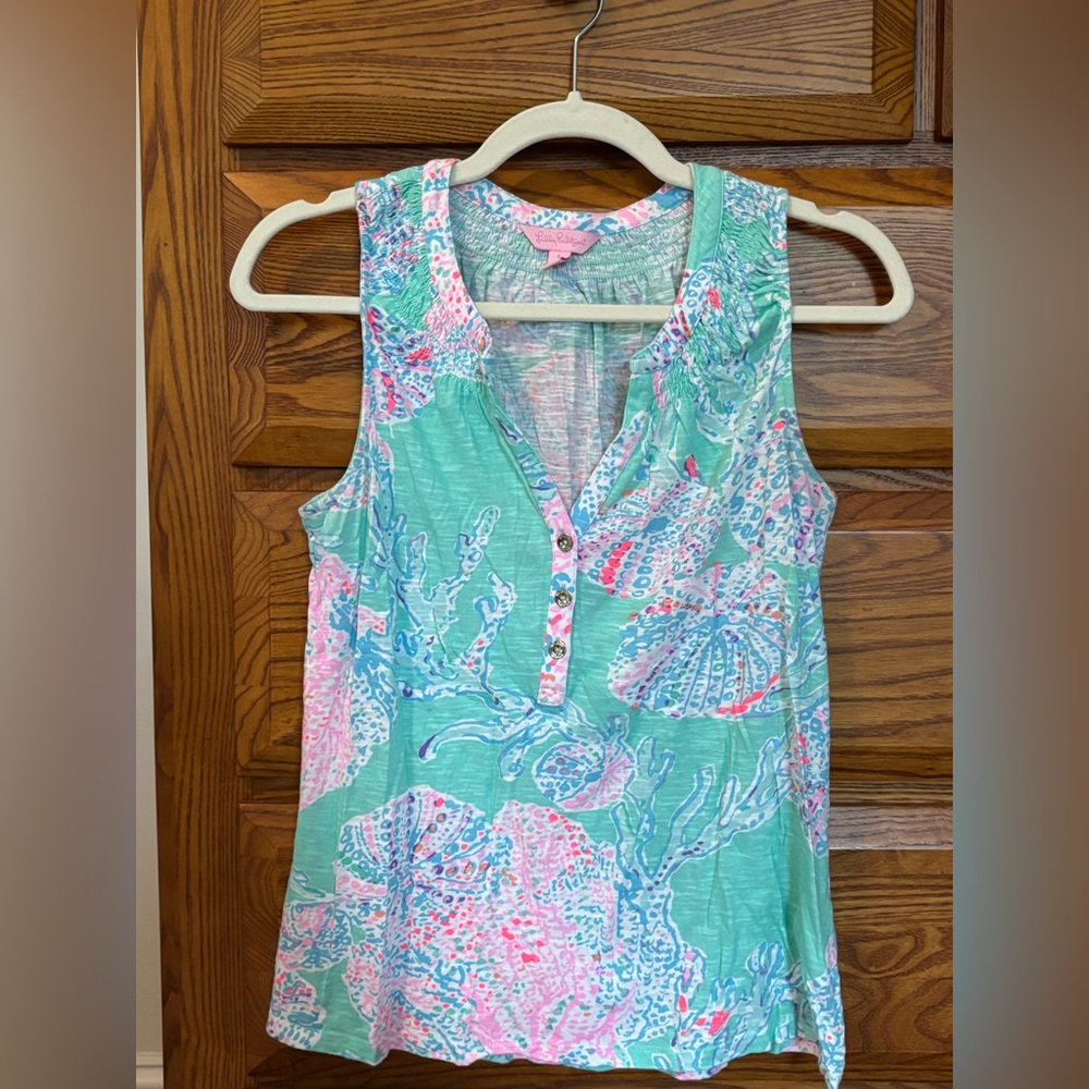 Lilly Pulitzer Green and Pink Sleeveless Top